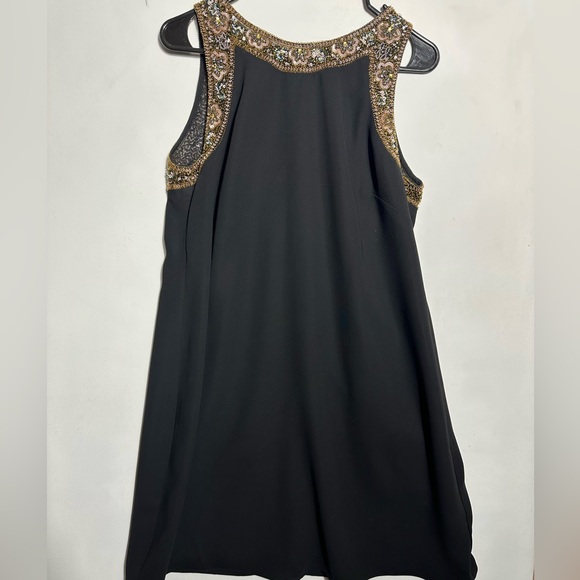 Aidan Mattox Black Dress with Gold sequins floral trim Accents - Picture 1 of 6